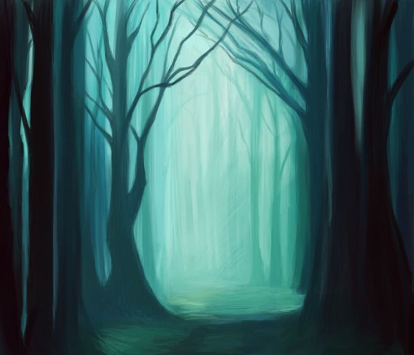 Нарисованный лес ночью
