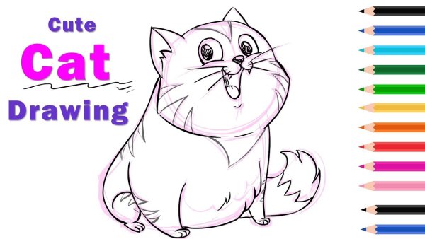 Толстый кот нарисованный