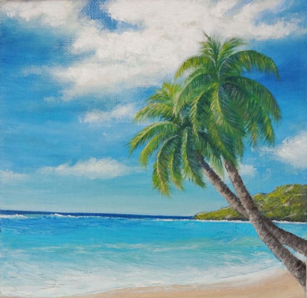 Пляж пальмы живопись