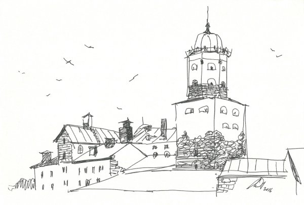 Выборгский замок карандашом