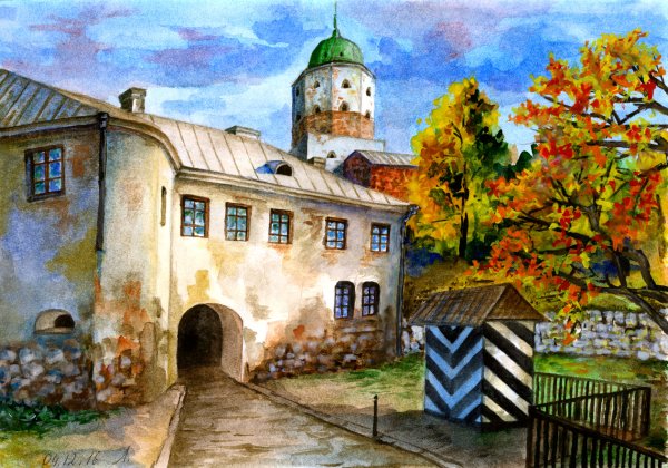 Выборг замок акварель