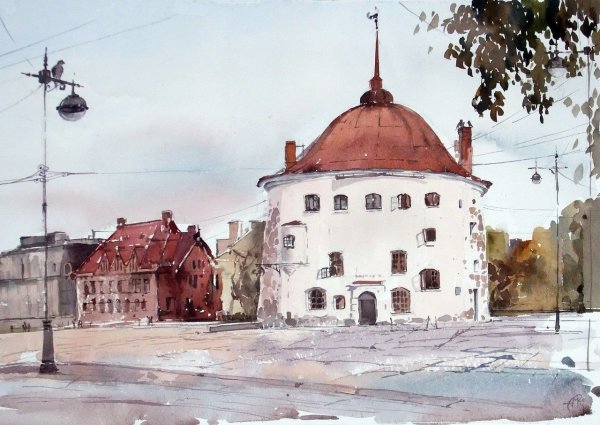 Круглая башня Выборг рисунок