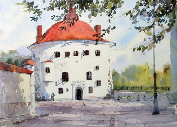 Выборг акварель Выборгская башня