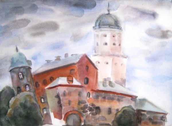Выборг замок акварель