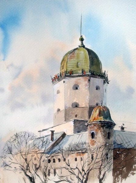 Рисование часовой башни Выборг