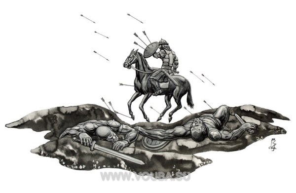 Оленья упряжка линогравюра