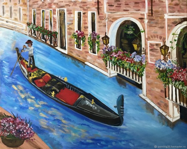 Гондола и гондольер в Венеции рисунок