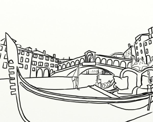 Гондола и гондольер в Венеции рисунок