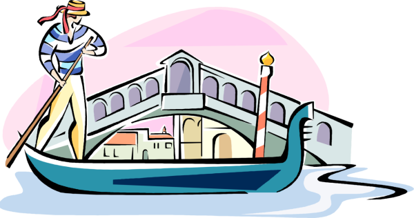 Гондола и гондольер в Венеции рисунок