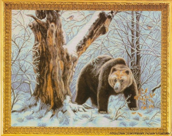 Вышивка крестом медведи в лесу