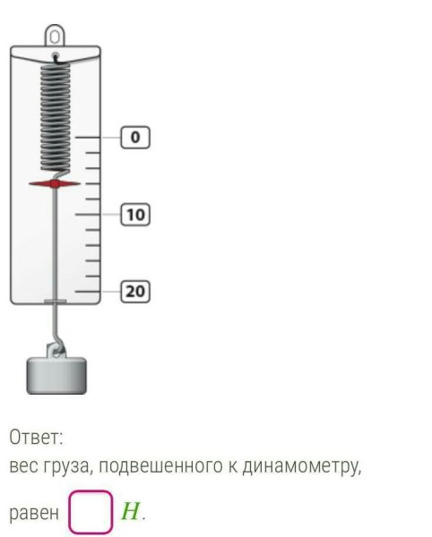Определи вес груза подвешенного к динамометру