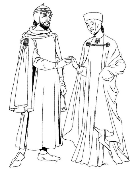 Средневековый костюм раскраска