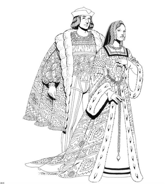 Костюм Западной Европы 17 века разукрашка