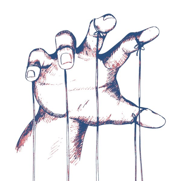 Рука управляет марионеткой