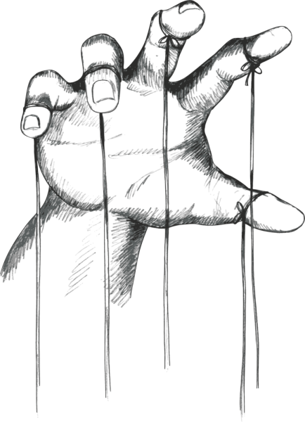 Рука управляет марионеткой