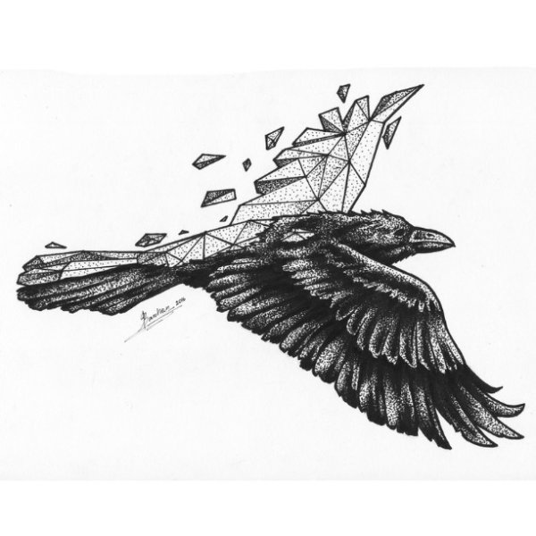 Ворон эскиз тату дотворк