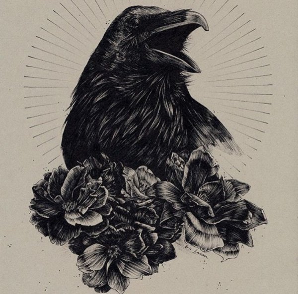 Голова ворона тату