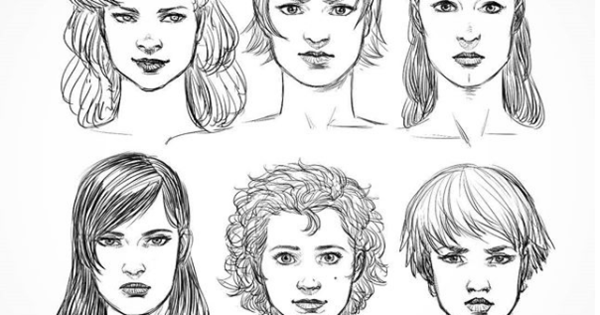 Квадратное лицо с прической эскиз