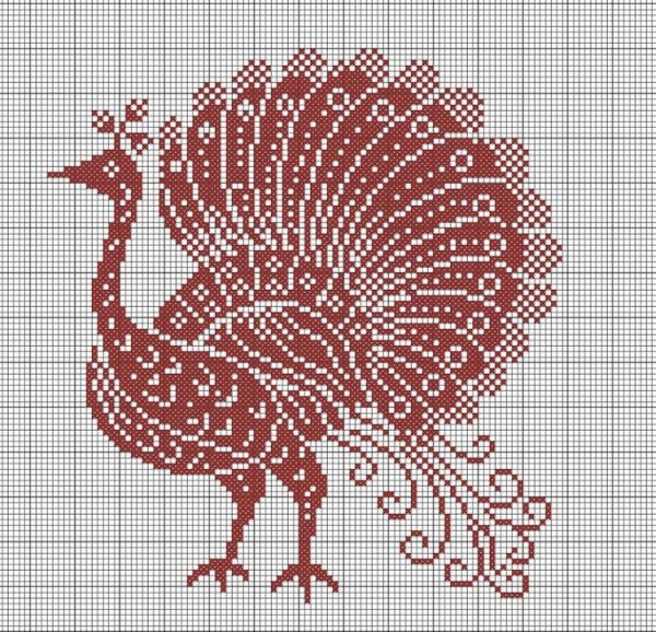 Вышивка крестом птица Пава