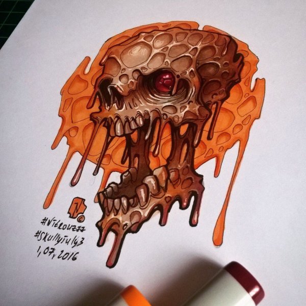 Череп скетч маркерами