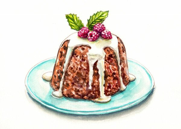 Пудинг акварель