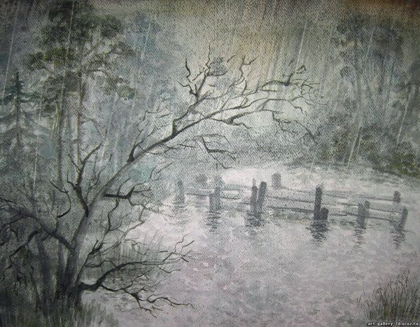 Живопись пейзаж в сером ..... ..