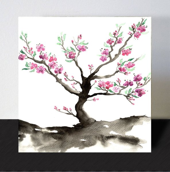 Сакура рисунок на холсте