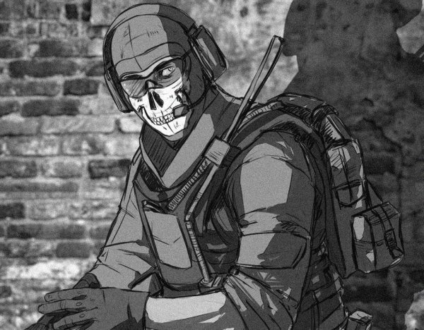 Гоуст из Call of Duty черно белый