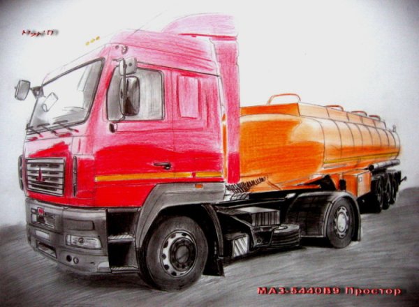Раскраска МАЗ 5440 С прицепом