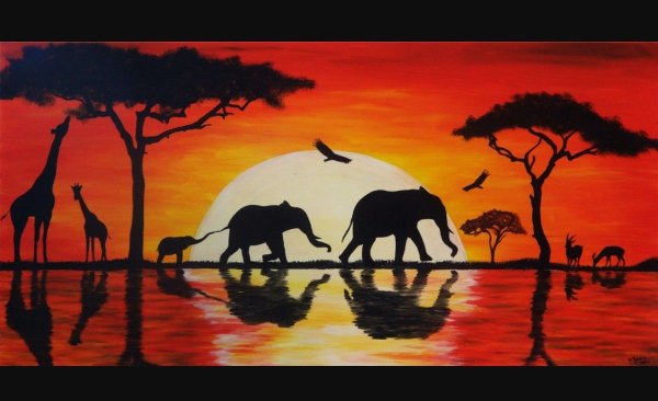 Гуашь Африканский пейзаж