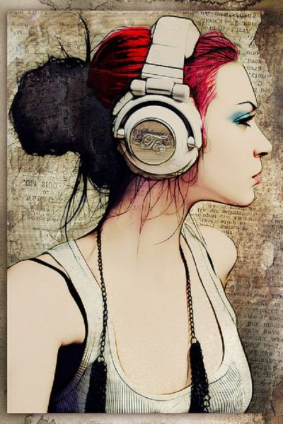 Девушка в наушниках арт