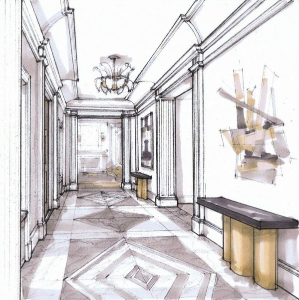 Интерьер в перспективе акварелью