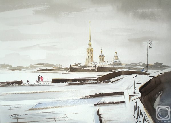 Река Нева акварель