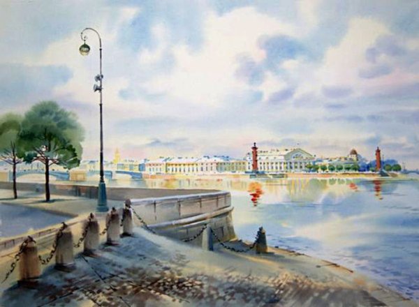 Питер Петропавловка акварель