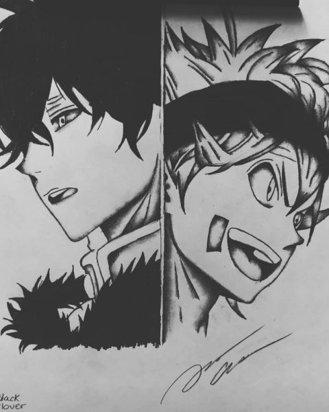 Аниме черный Клевер карандашом