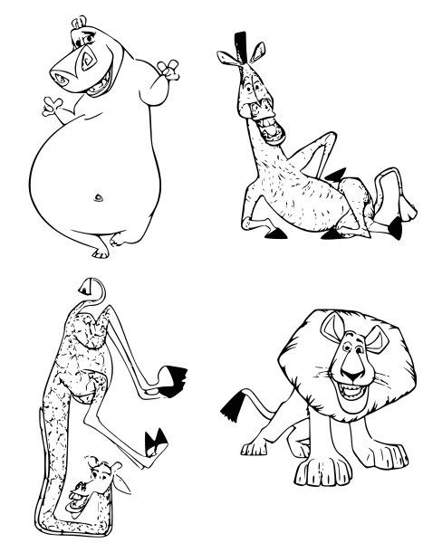 Мадагаскар раскраски Алекс Марти Мелман и Глория