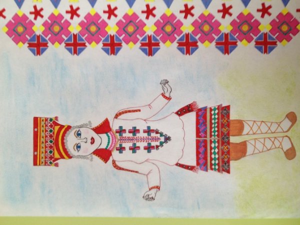 Национальный костюм мордовки Поволжье рисунок