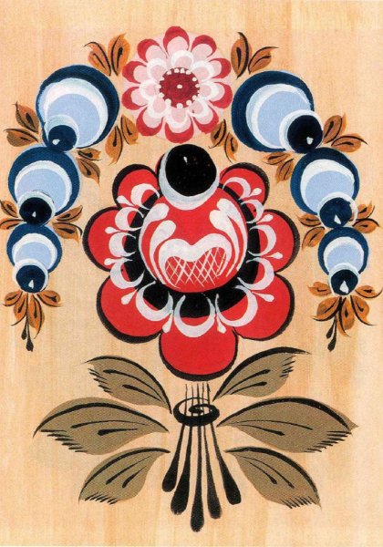 Элемент Городецкой росписи "Городецкий фазан"