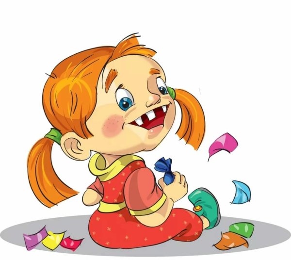 Девочка ест конфеты