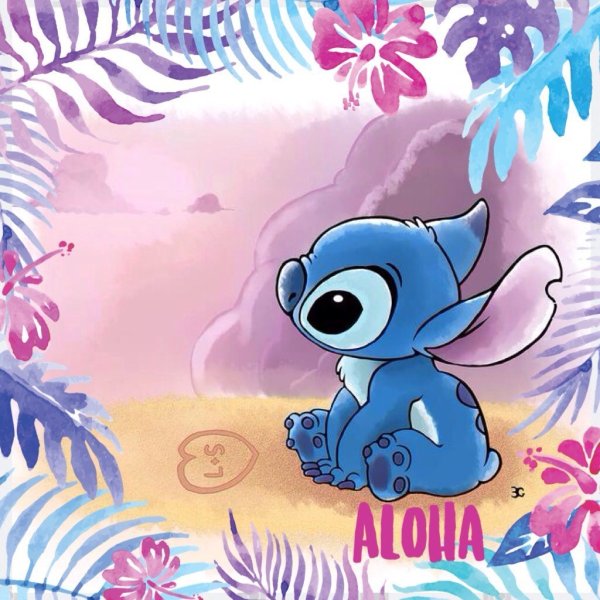 Стич на розовом фоне