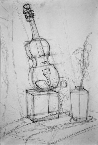 Декоративный натюрморт с музыкальными инструментами