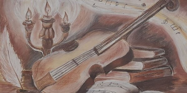 Натюрморт с гитарой карандашом