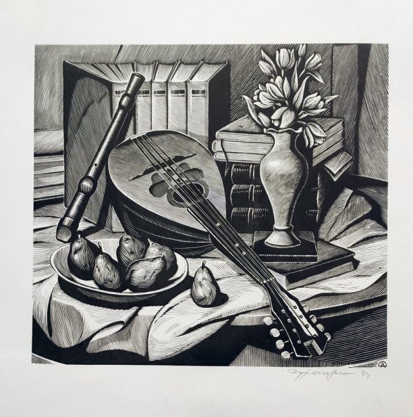 Натюрморт музыкальные инструменты карандашом