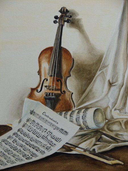 Натюрморт со скрипкой акварель