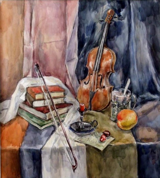Натюрморт со скрипкой карандашом