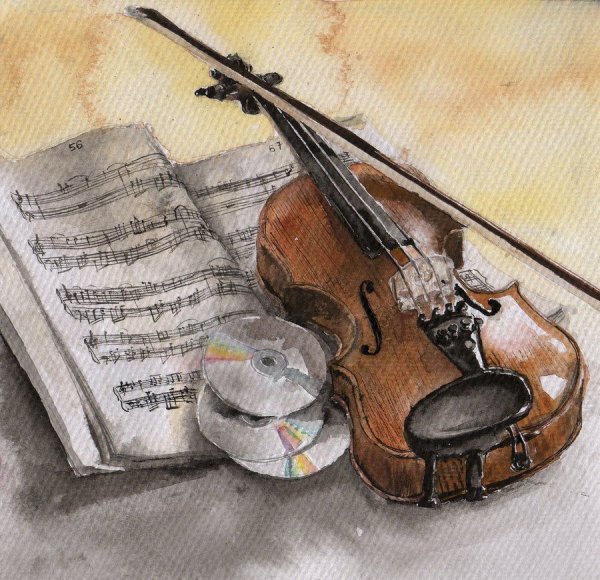 Натюрморт музыкальные инструменты карандашом