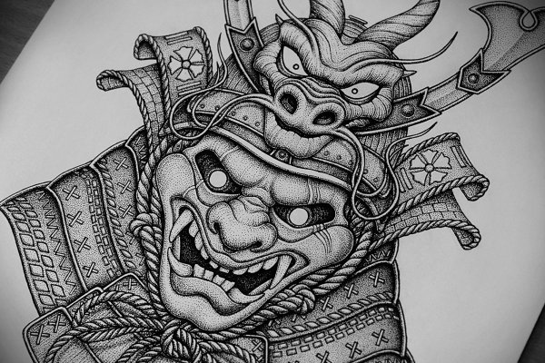 Маска самурая черно белая