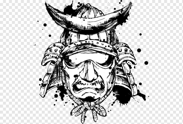 Самурайская маска карандашом