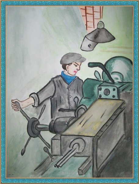 Роботына заводе рисованная