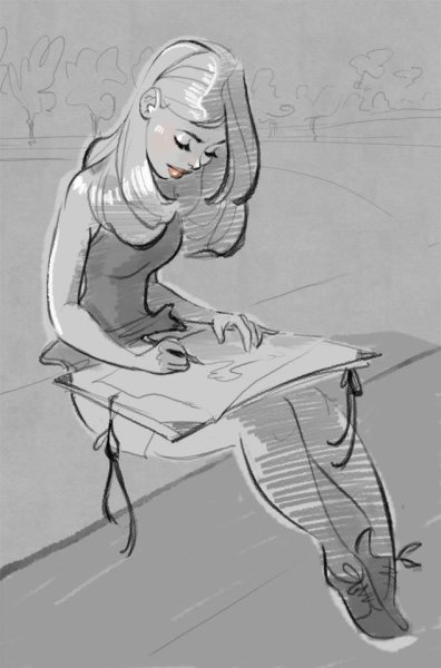 Девушка сидит рисунок